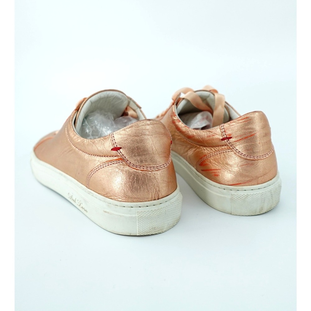 Del Toro Leather Sneakers Womens 9 Pink Metallic Low Top Satin Laces Shoes Glam - Picture 10 of 16